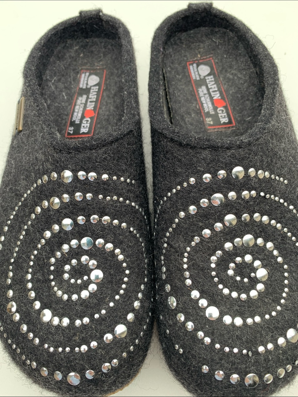 Haflinger Wool Slip-On Slippers with Spiral Rhinestones 37 6/6.5